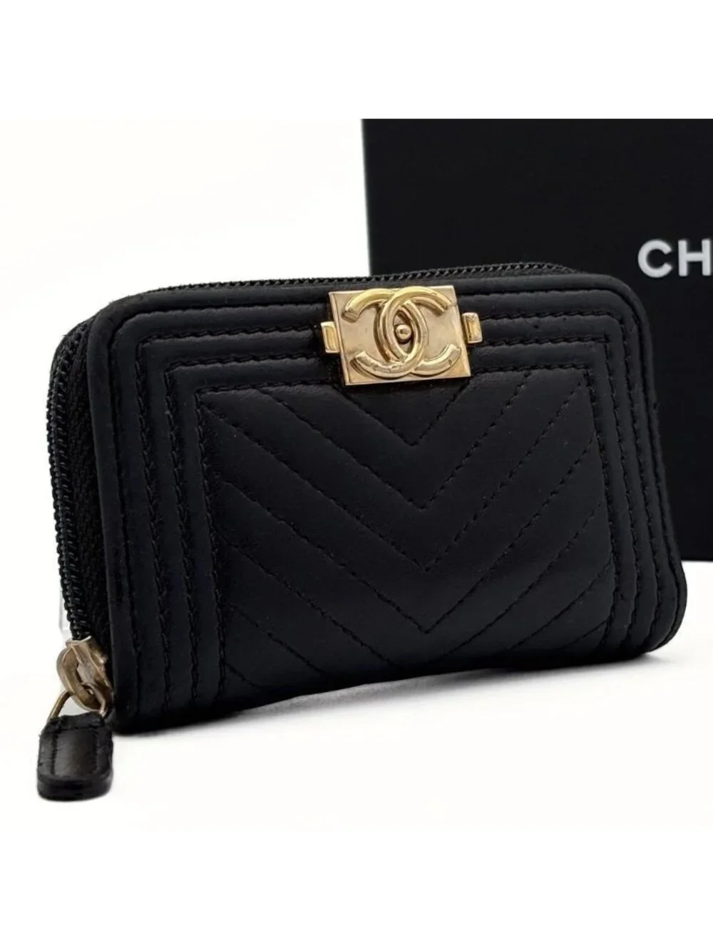 Chanel Boy She Blanc Coin Case Black Lambskin